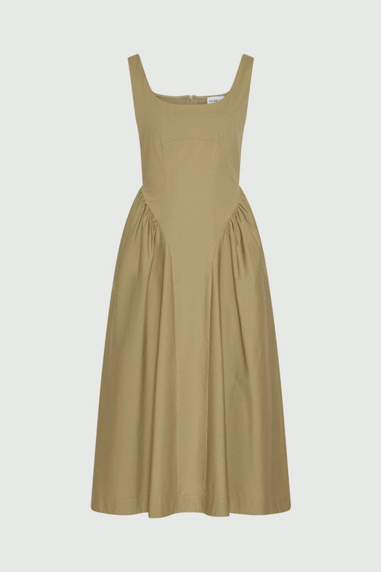 Marella Khaki Sleeveless Slim-Fit Poplin Dress MLLENFASI