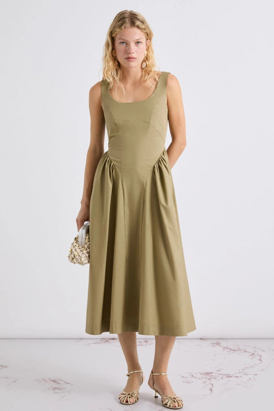 Marella Khaki Sleeveless Slim-Fit Poplin Dress MLLENFASI