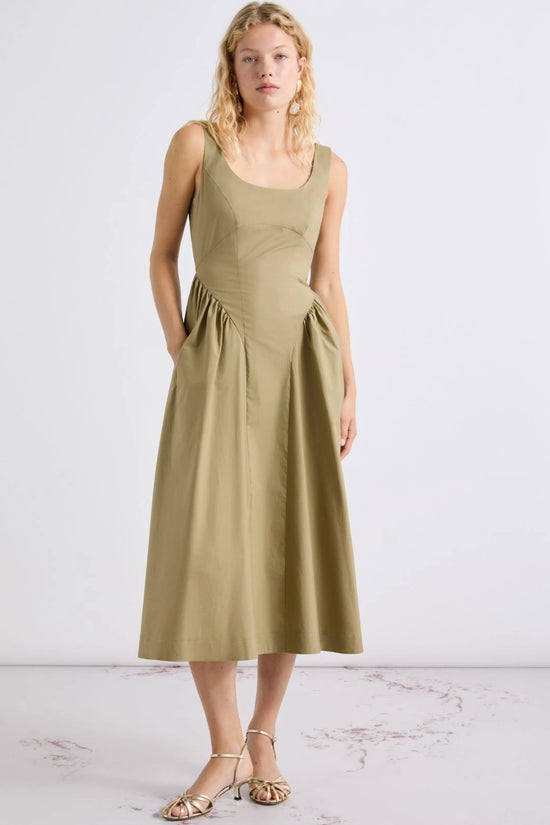 Marella Khaki Sleeveless Slim-Fit Poplin Dress MLLENFASI