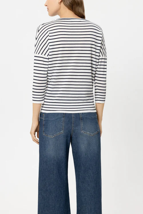 Luisa Cerano Navy Striped Round Neck 3/4 Sleeve T-Shirt