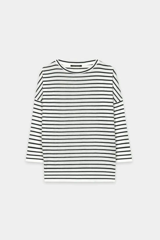 Luisa Cerano Navy Striped Round Neck 3/4 Sleeve T-Shirt