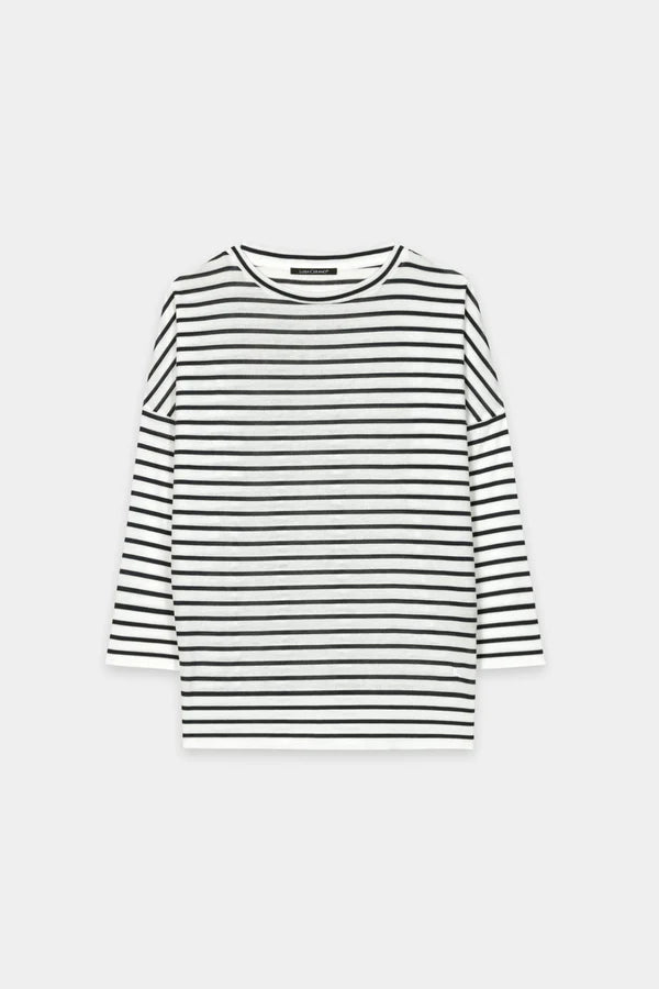 Luisa Cerano Navy Striped Round Neck 3/4 Sleeve T-Shirt