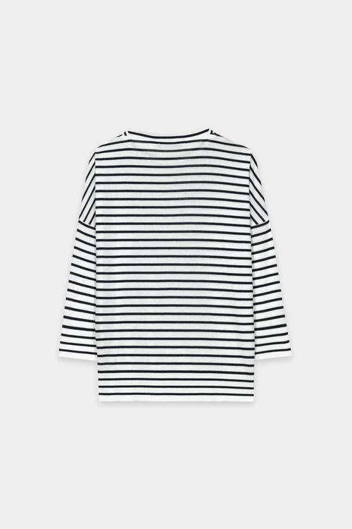 Luisa Cerano Navy Striped Round Neck 3/4 Sleeve T-Shirt