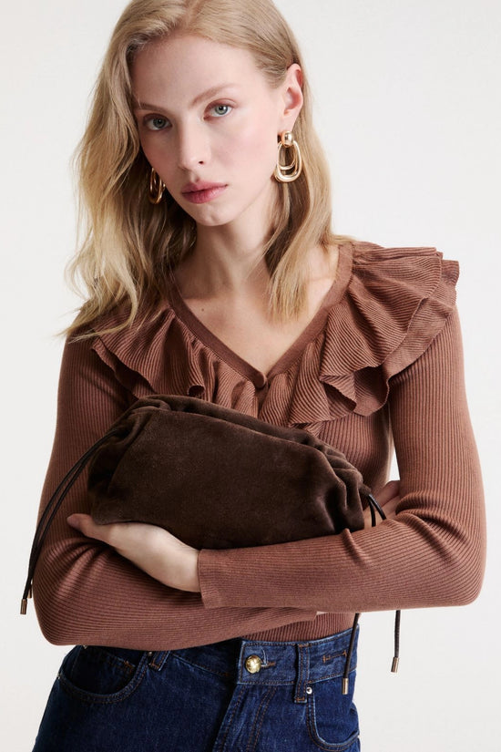 Marella Dark Brown Suede Clutch Bag