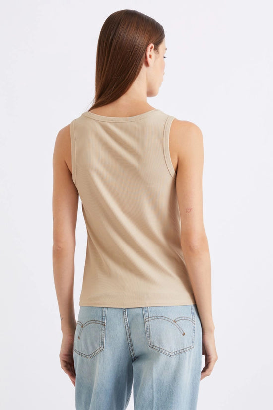 Marella Sport Beige Rib Knit Sleeveless Jersey Top