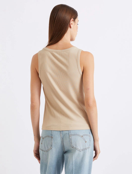 Marella Sport Beige Rib Knit Sleeveless Jersey Top