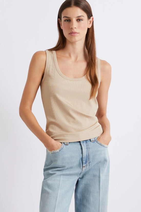 Marella Sport Beige Rib Knit Sleeveless Jersey Top