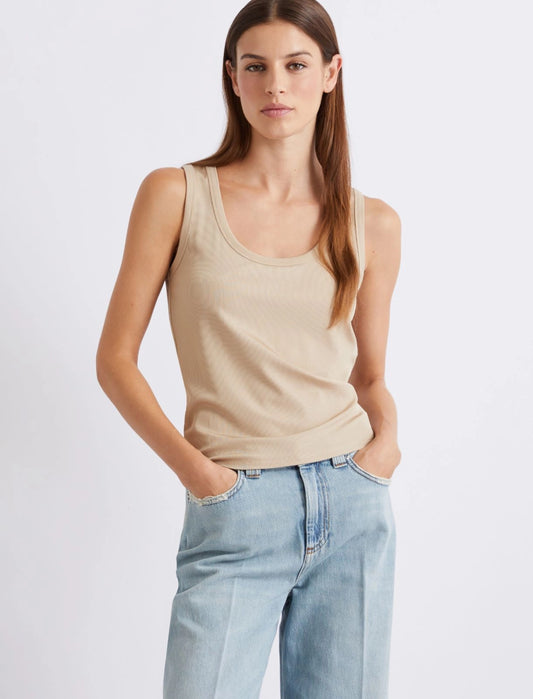 Marella Sport Beige Rib Knit Sleeveless Jersey Top
