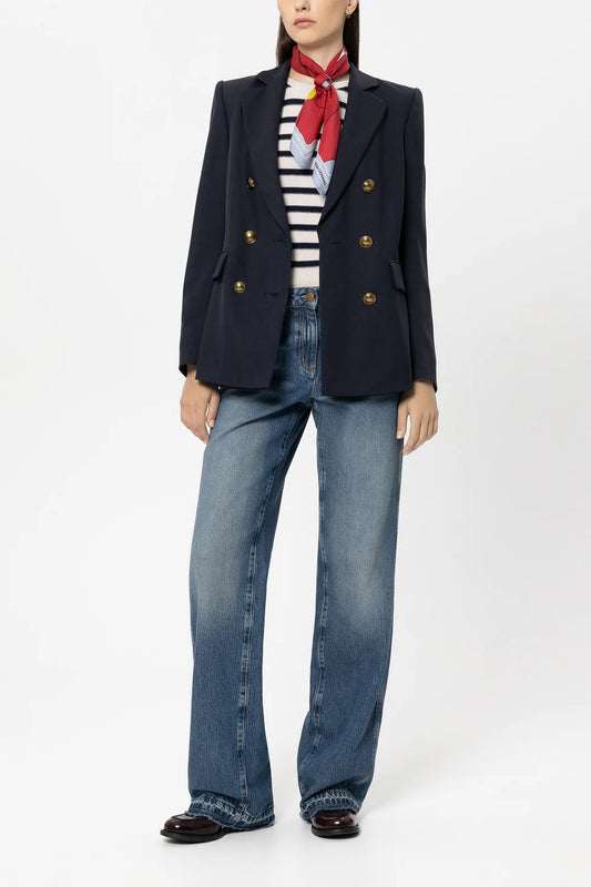 Luisa Cerano Navy Double Breasted Gaberdine Blazer
