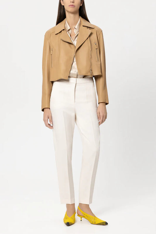 Luisa Cerano Golden Camel Lamb Nappa Leather Jacket