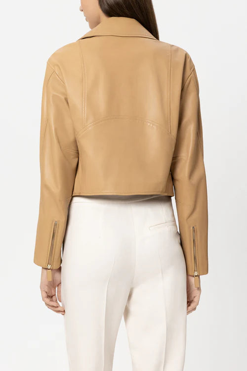 Luisa Cerano Golden Camel Lamb Nappa Leather Jacket