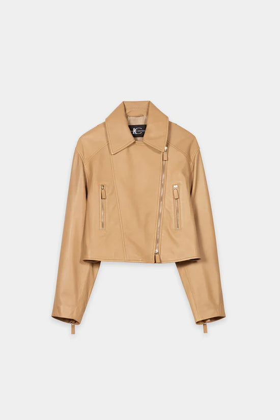 Luisa Cerano Golden Camel Lamb Nappa Leather Jacket