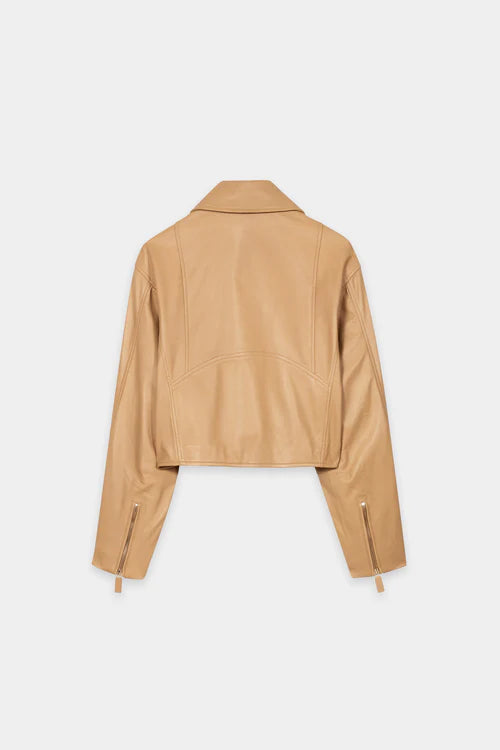 Luisa Cerano Golden Camel Lamb Nappa Leather Jacket