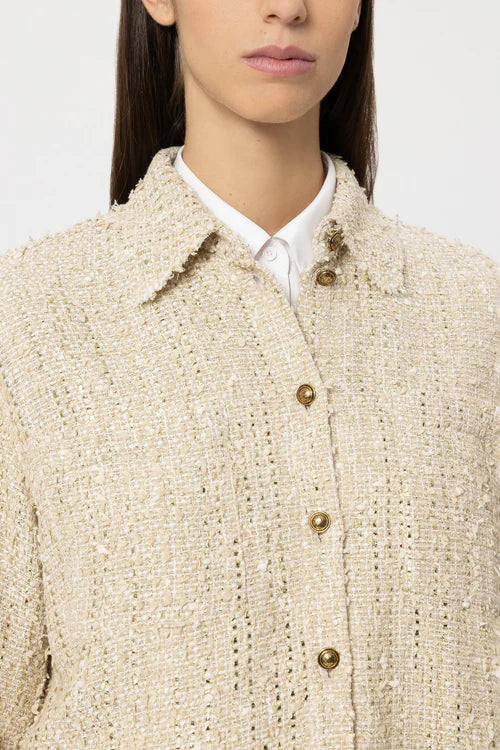 Luisa Cerano Cream Tweed Shirt Jacket