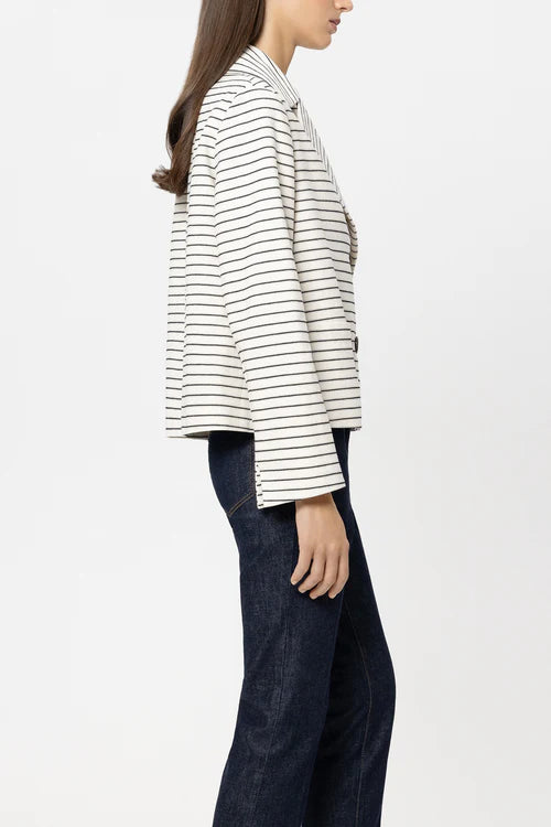 Luisa Cerano Striped Double Breasted Caban Jacket 