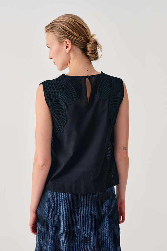 Beatrice b Black Sleeveless Embroidered Top