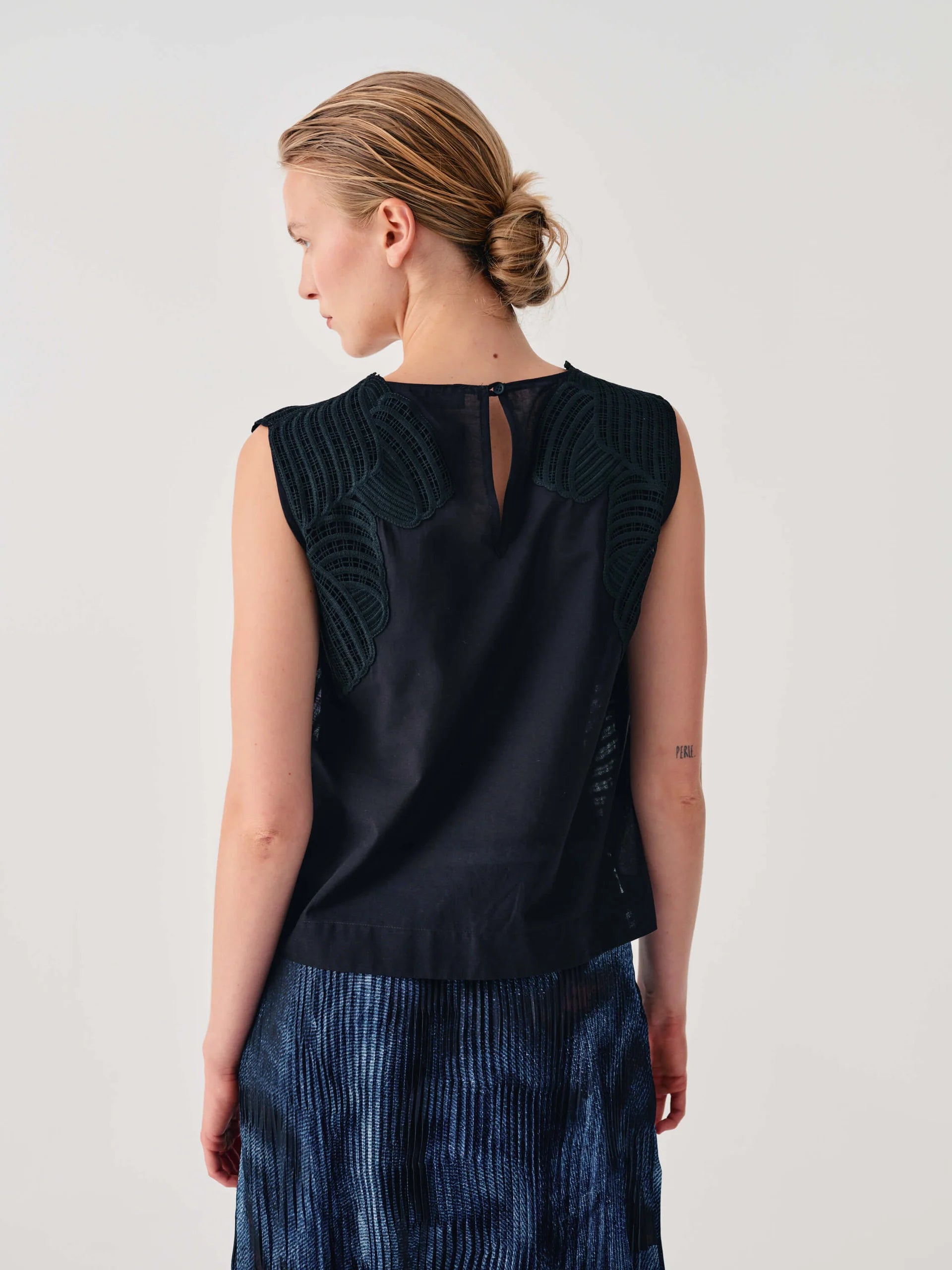 Beatrice b Black Sleeveless Embroidered Top