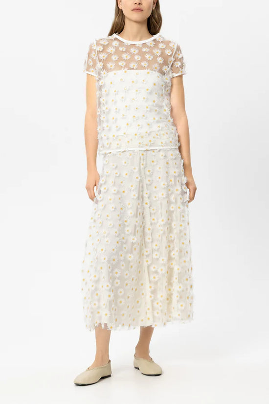 Luisa Cerano Ivory Maxi Skirt with Daisy Flowers