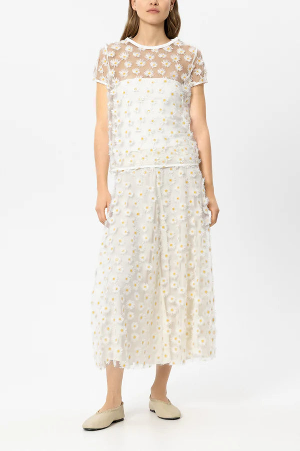 Luisa Cerano Ivory Maxi Skirt with Daisy Flowers