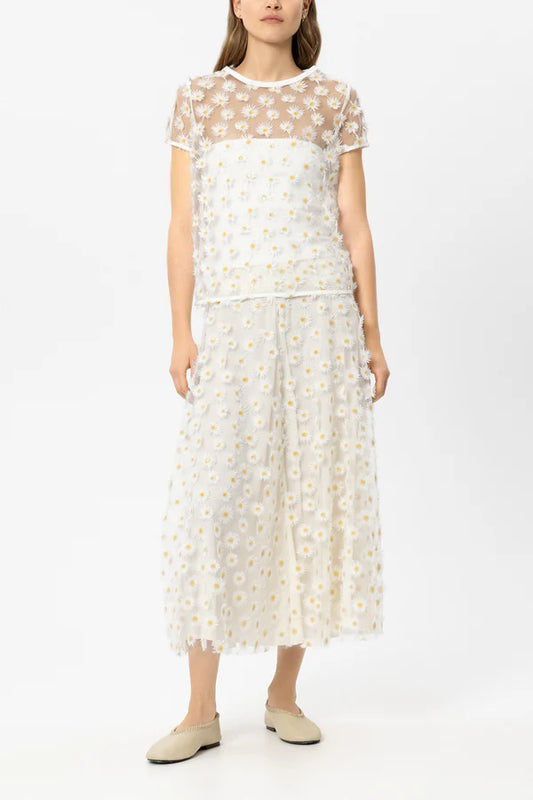 Luisa Cerano Ivory Maxi Skirt with Daisy Flowers