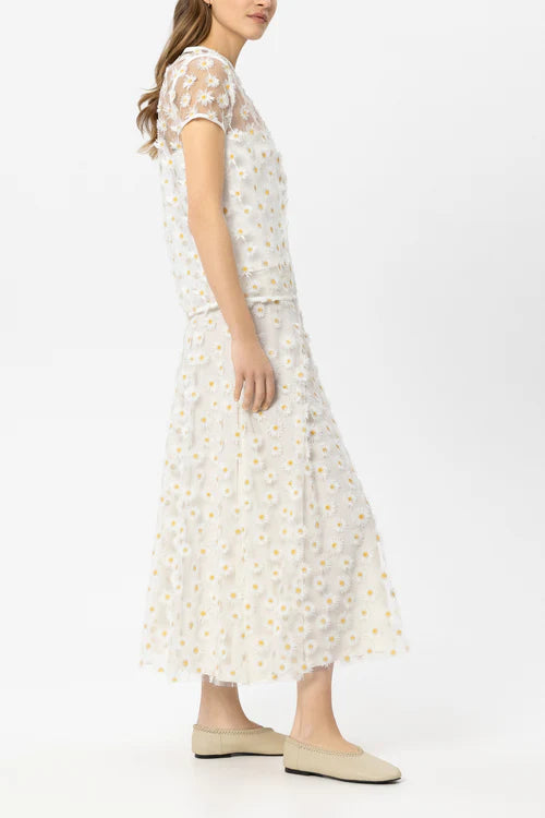 Luisa Cerano Ivory Maxi Skirt with Daisy Flowers