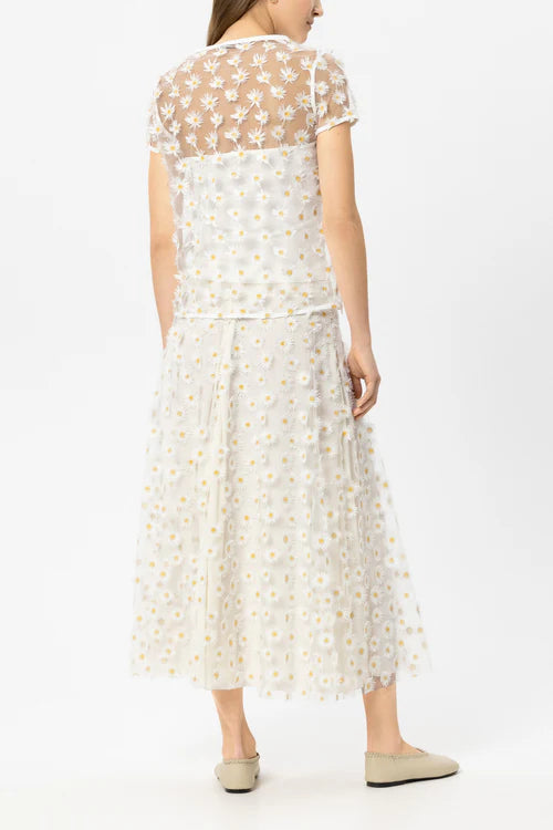 Luisa Cerano Ivory Maxi Skirt with Daisy Flowers