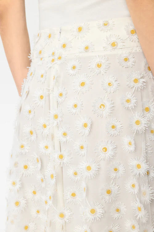 Luisa Cerano Ivory Maxi Skirt with Daisy Flowers