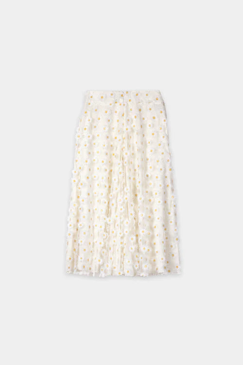 Luisa Cerano Ivory Maxi Skirt with Daisy Flowers