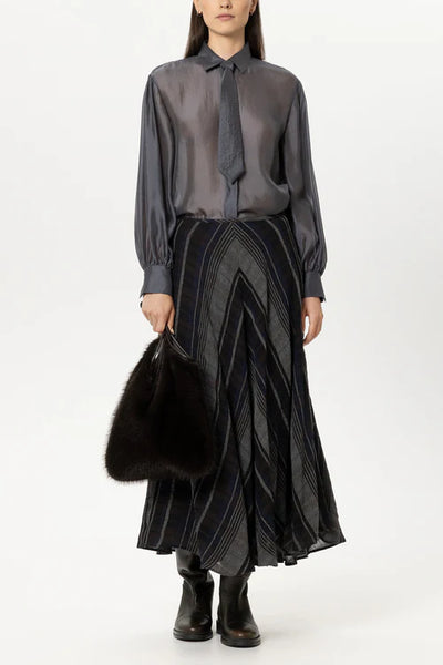 Luisa Cerano Grey Plaid Patterned Long Lined Woven Skirt 548364