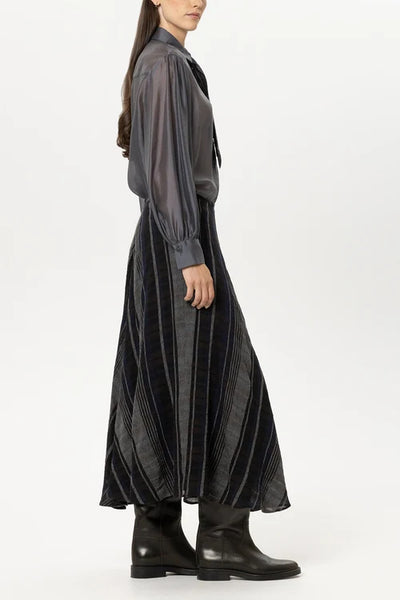 Luisa Cerano Grey Plaid Patterned Long Lined Woven Skirt 548364