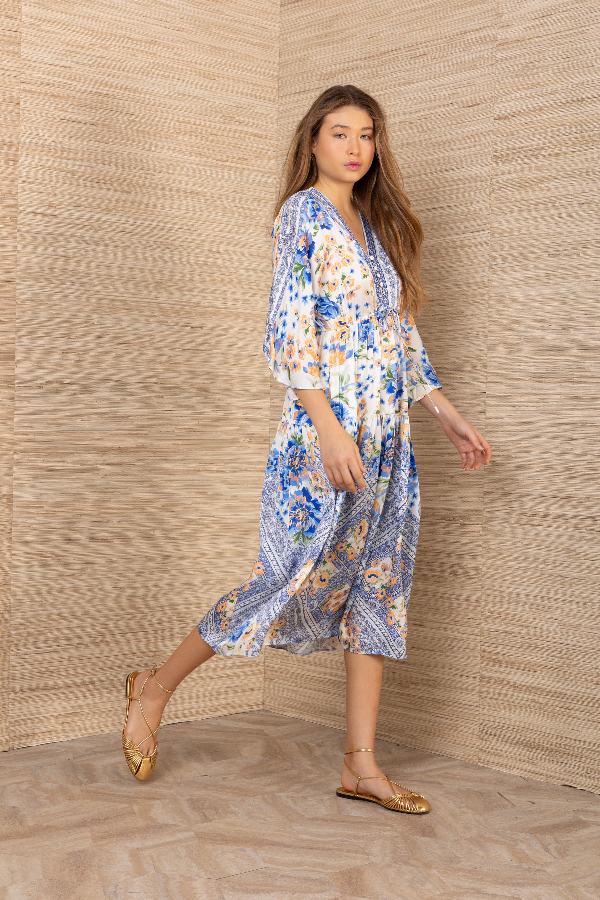 Hale Bob Blue Print Midi Dress