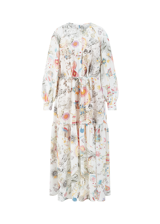 Riani Off-White Long Sleeve Maxi Dress with Dreamscape Print