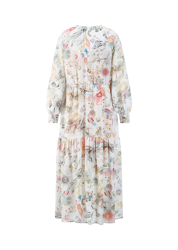 Riani Off-White Long Sleeve Maxi Dress with Dreamscape Print