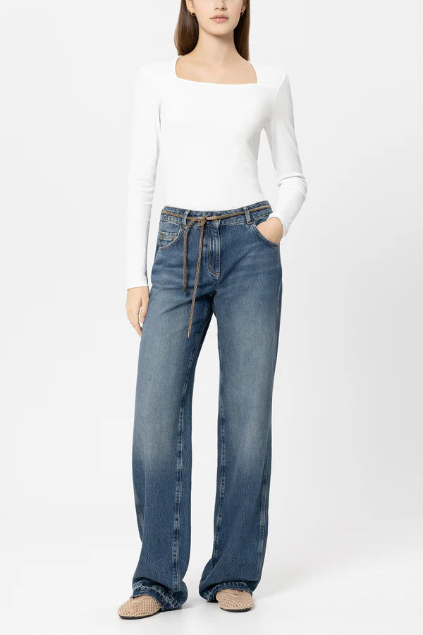 Luisa Cerano Denim Blue Straight Leg Tencel Jeans