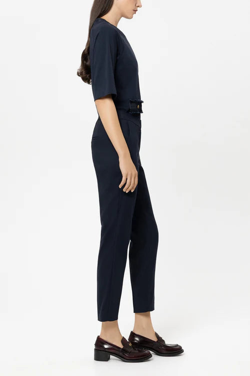Luisa Cerano Navy Slim Tailored Gaberdine Trousers