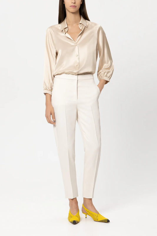 Luisa Cerano Cream Cropped twill Tapered Trousers