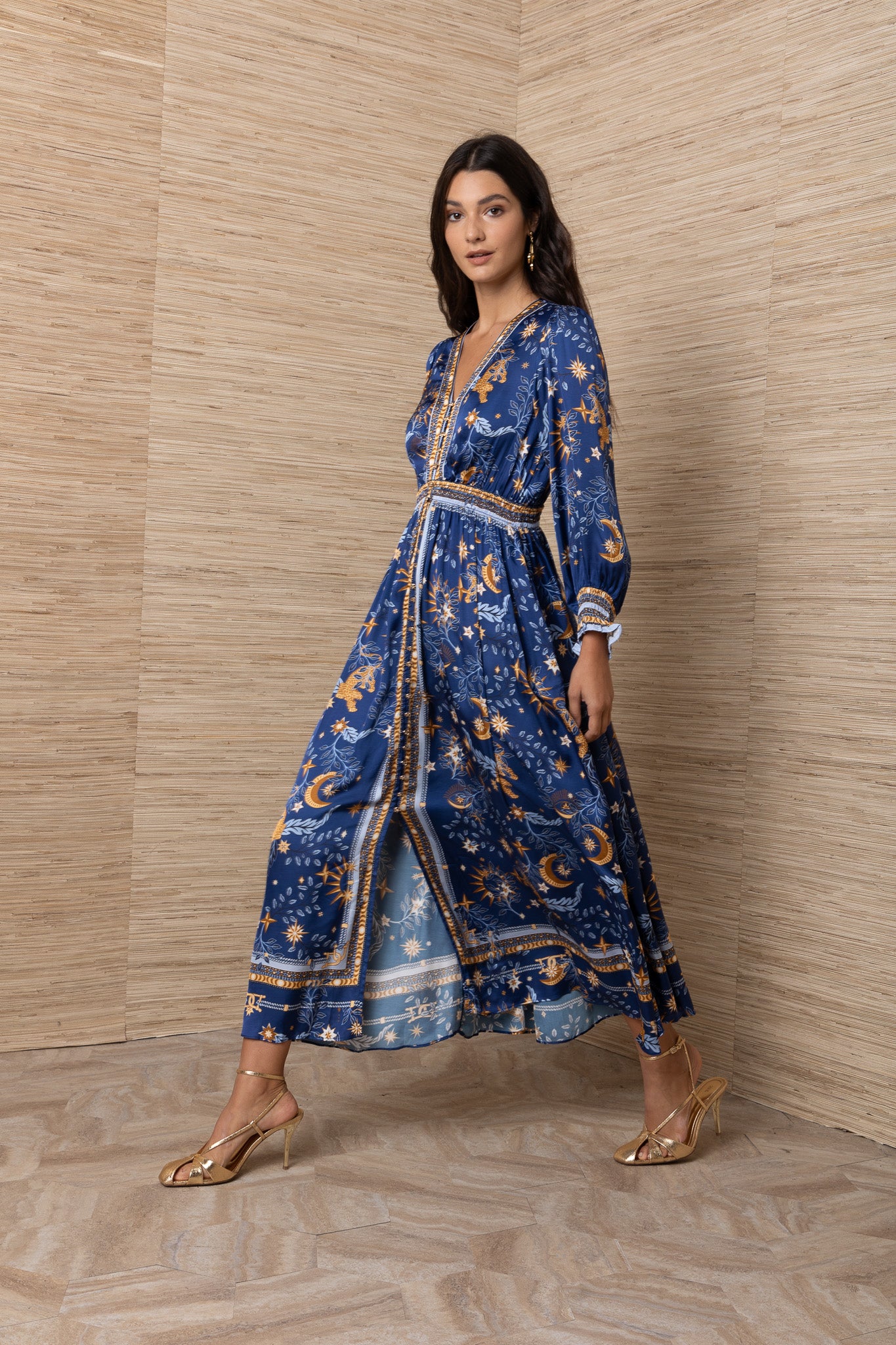 Hale Bob Navy Celestial Print Maxi Dress