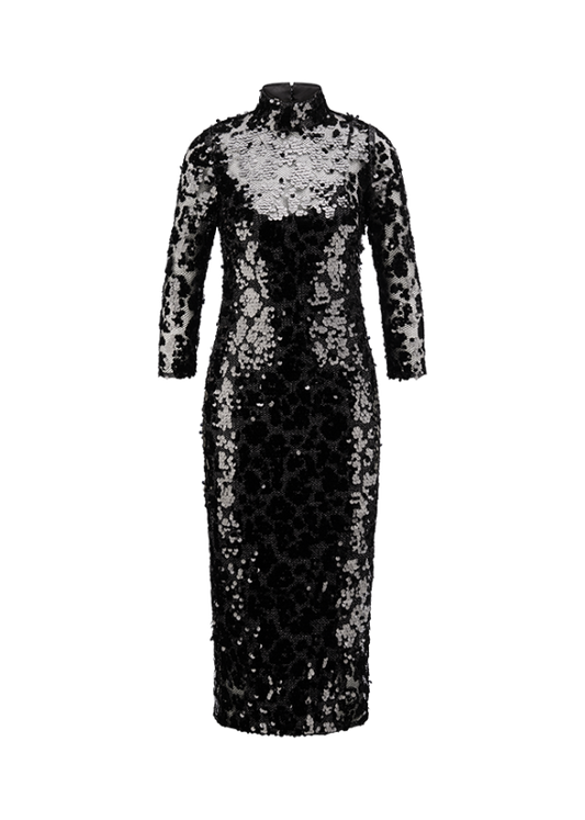 Riani Black Maxi Mesh Dress with Sequins
