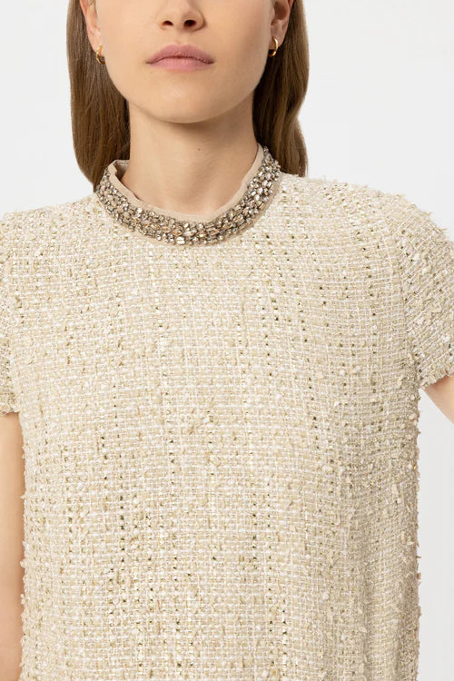 Luisa Cerano Light Camel Tweed Shift Dress