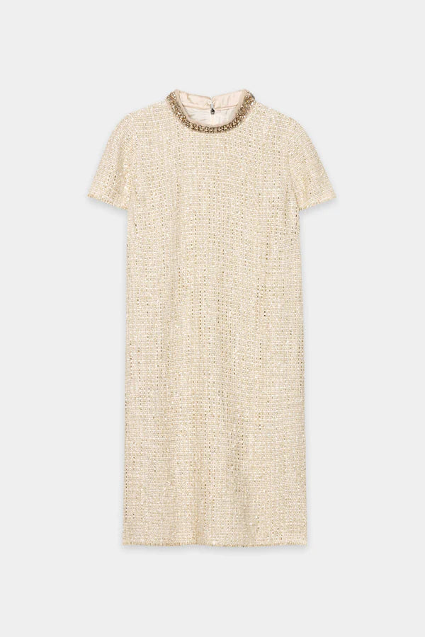 Luisa Cerano Light Camel Tweed Shift Dress