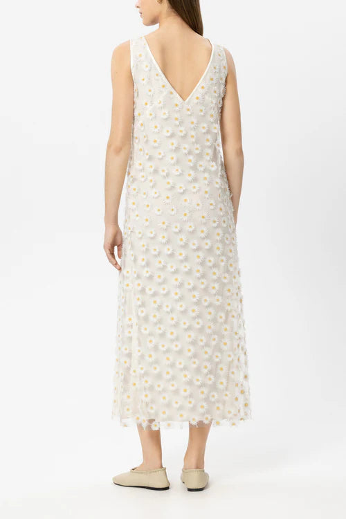 Luisa Cerano Ivory Sleeveless Maxi Dress with Daisy Flowers