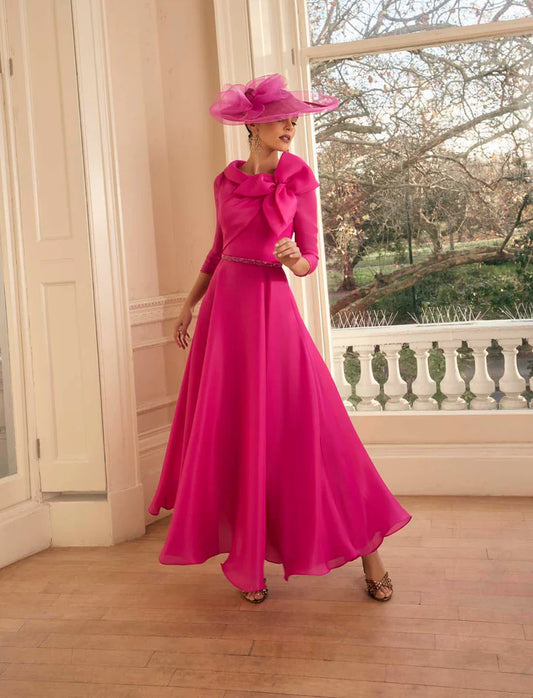 Veni Infantino Party Pink Tea-Length Dress with Bow Detail
