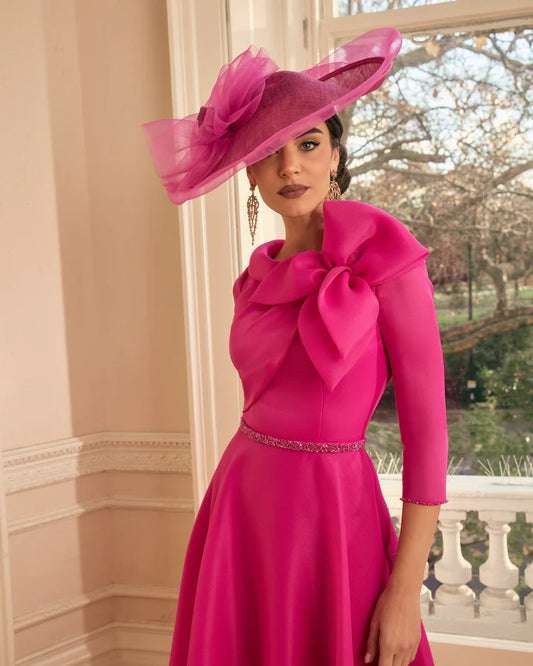 Veni Infantino Party Pink Tea-Length Dress with Bow Detail