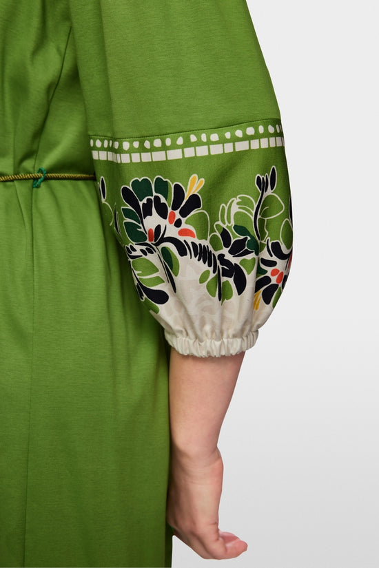 Marc Cain Green Cotton Midi Dress with Floral Print