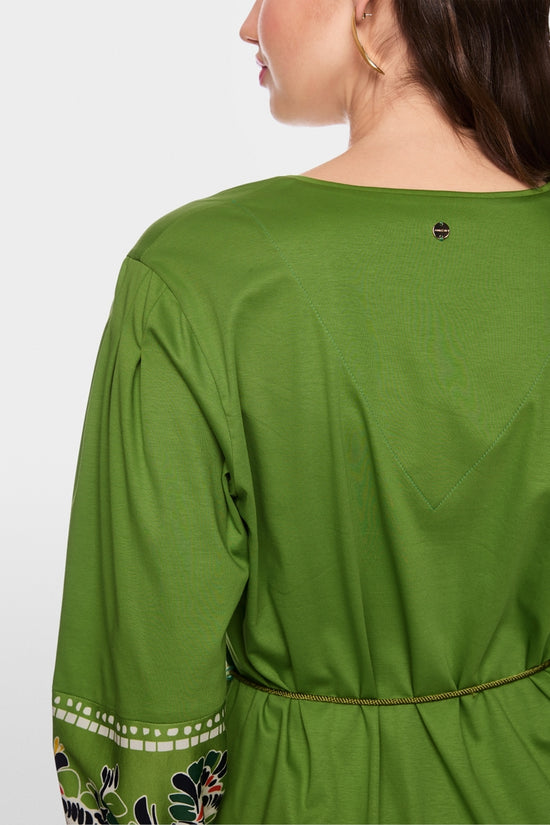Marc Cain Green Cotton Midi Dress with Floral Print