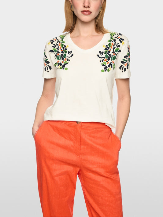 Marc Cain Off-White Hibiscus Floral Print Short Sleeve T-Shirt