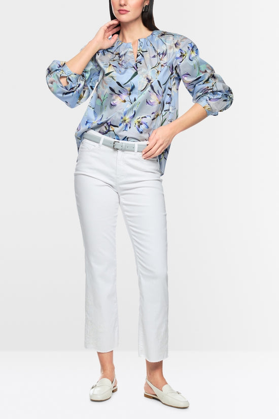 Marc Cain Blue Long Sleeve Blouses with Floral Lily Print