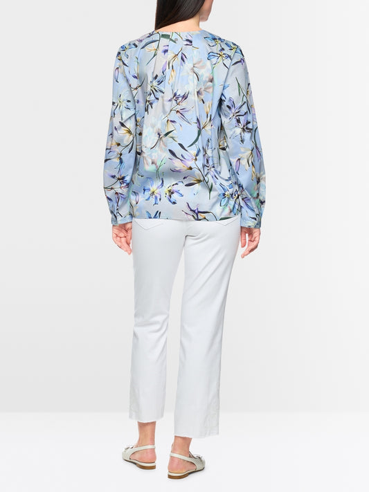 Marc Cain Blue Long Sleeve Blouses with Floral Lily Print