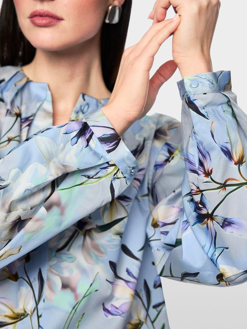 Marc Cain Blue Long Sleeve Blouses with Floral Lily Print