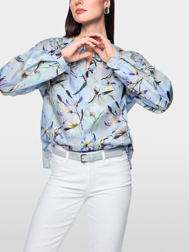Marc Cain Blue Long Sleeve Blouses with Floral Lily Print